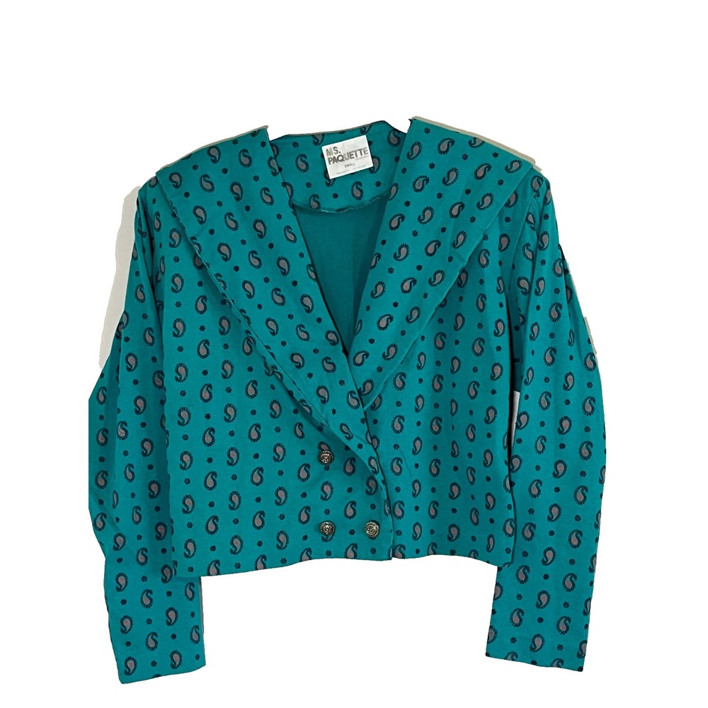 Vintage Paisley Polka Dot Crop Jacket S Retro 80s Mod Geek Boho Indie Metallic